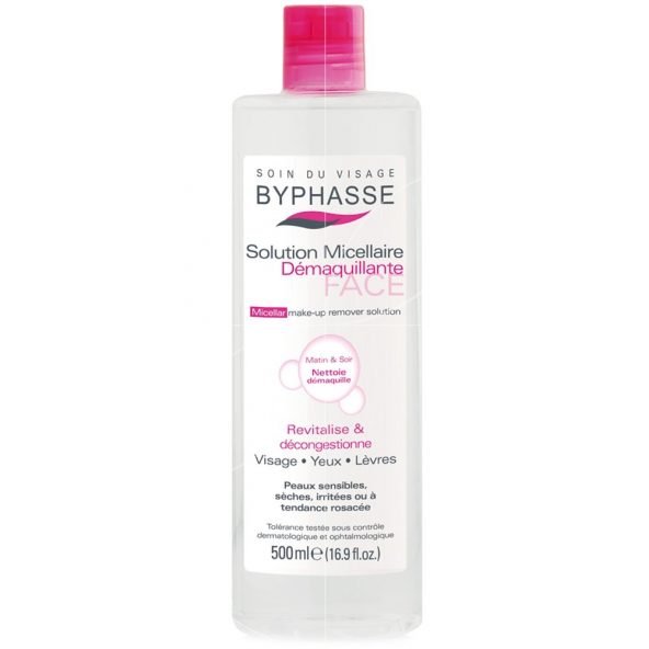 BYPHASSE – SOLUTION MICELLAIRE DÉMAQUILLANTE PEAUX SENSIBLES, SÈCHES, IRRITÉES 500ML