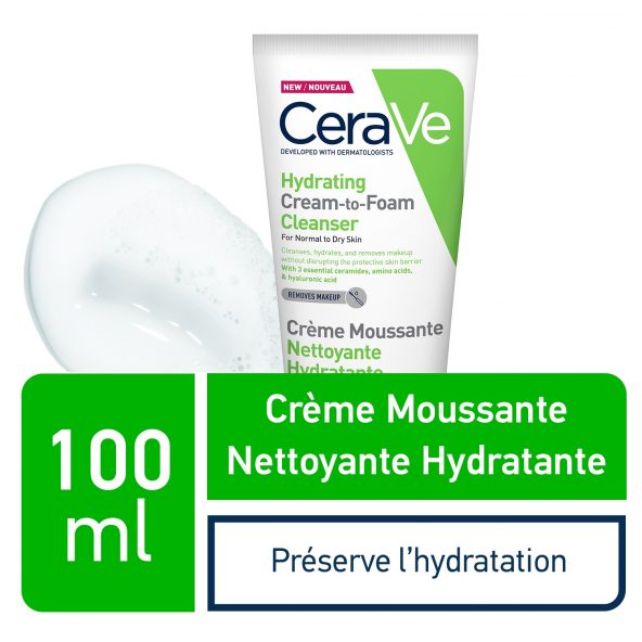 CeraVe Crème Moussante Nettoyante Hydratante Peau Normale à Sèche 100ml